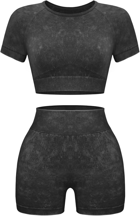 Women's 2-Piece Seamless Workout Set – Crop Top & High-Waisted Gym Shorts