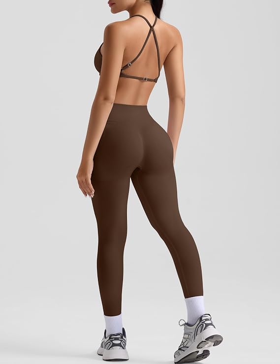 Women's 2-Piece Seamless Workout Set – Cross-Back Sports Bra & Scrunch Leggings