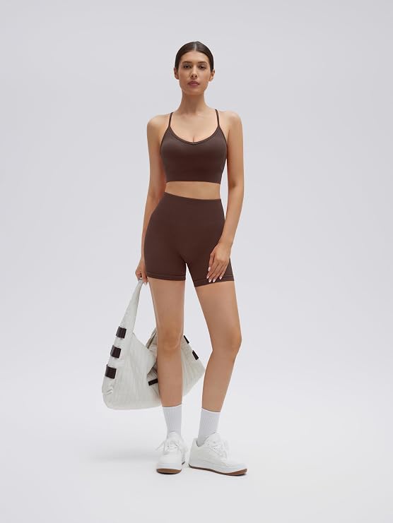Women's 2-Piece Workout Set with Built-In Bra & High-Waisted Biker Shorts