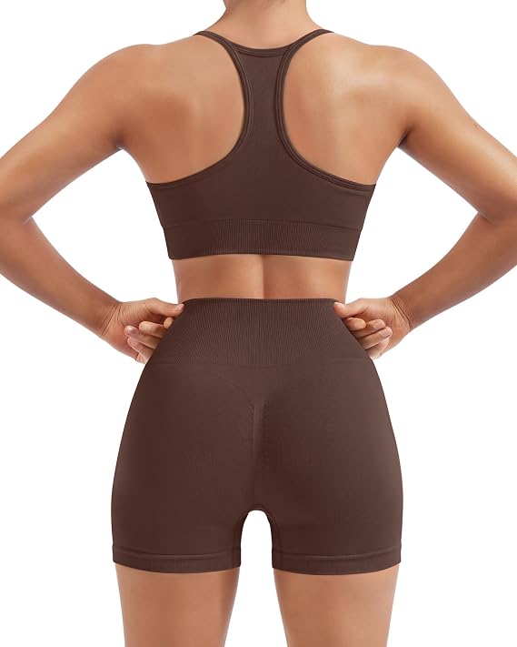 Women's 2-Piece Workout Set with Built-In Bra & High-Waisted Biker Shorts