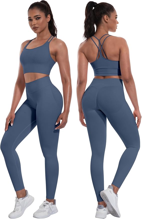 Women's 3-Piece Butt-Lifting Workout Set – Padded Criss-Cross Sports Bra, Leggings & Shorts