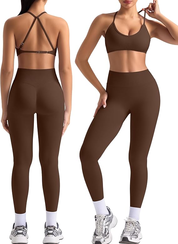 Women's 2-Piece Seamless Workout Set – Cross-Back Sports Bra & Scrunch Leggings