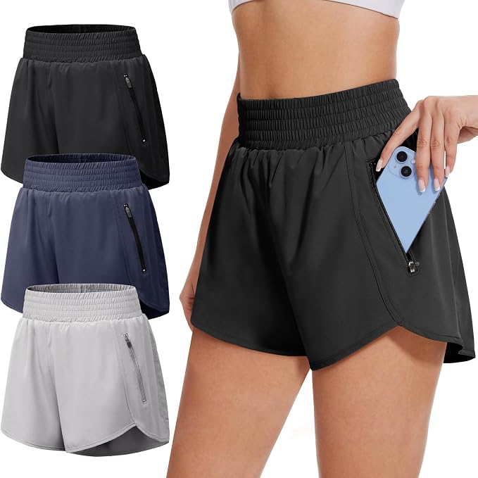 3-Pack Women's Athletic Shorts with Pockets – High-Waisted Running & Workout Shorts