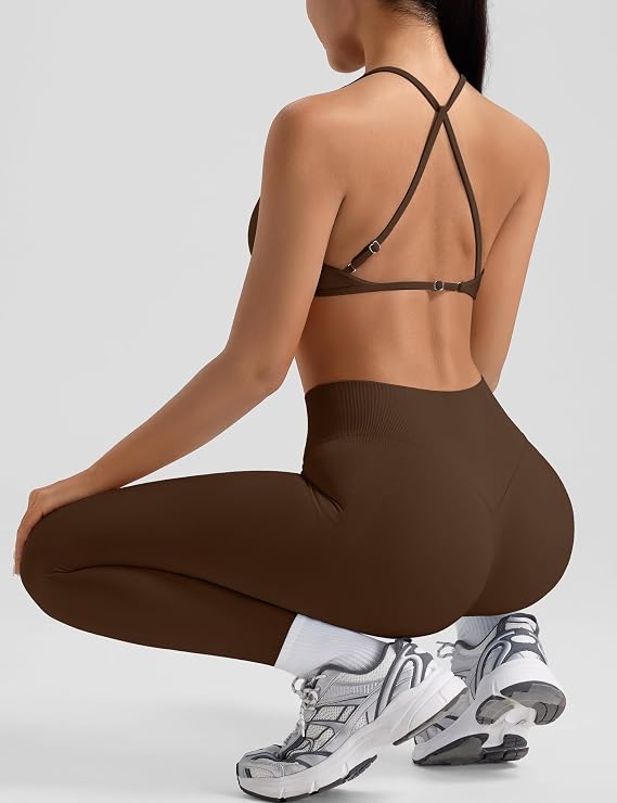 Women's 2-Piece Seamless Workout Set – Cross-Back Sports Bra & Scrunch Leggings