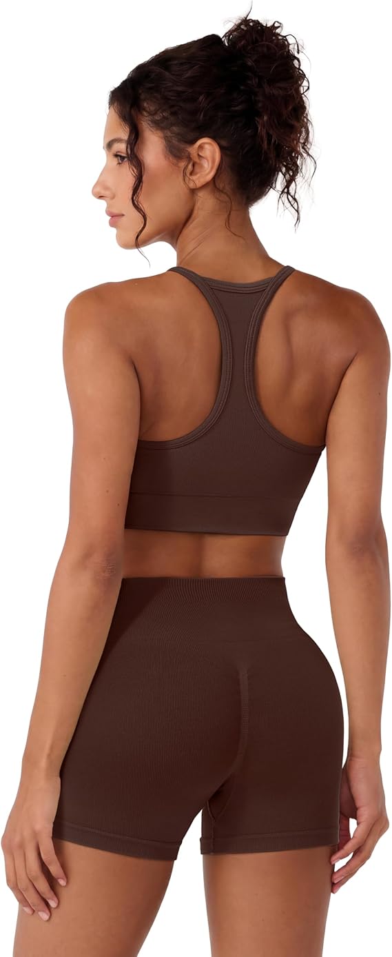 Women's 2-Piece Workout Set with Built-In Bra & High-Waisted Biker Shorts