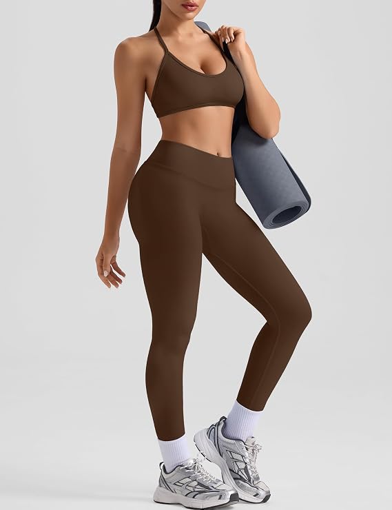Women's 2-Piece Seamless Workout Set – Cross-Back Sports Bra & Scrunch Leggings