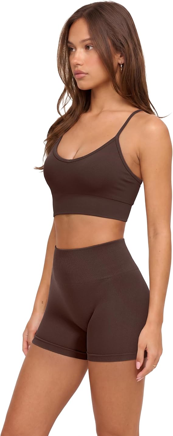 Women's 2-Piece Workout Set with Built-In Bra & High-Waisted Biker Shorts