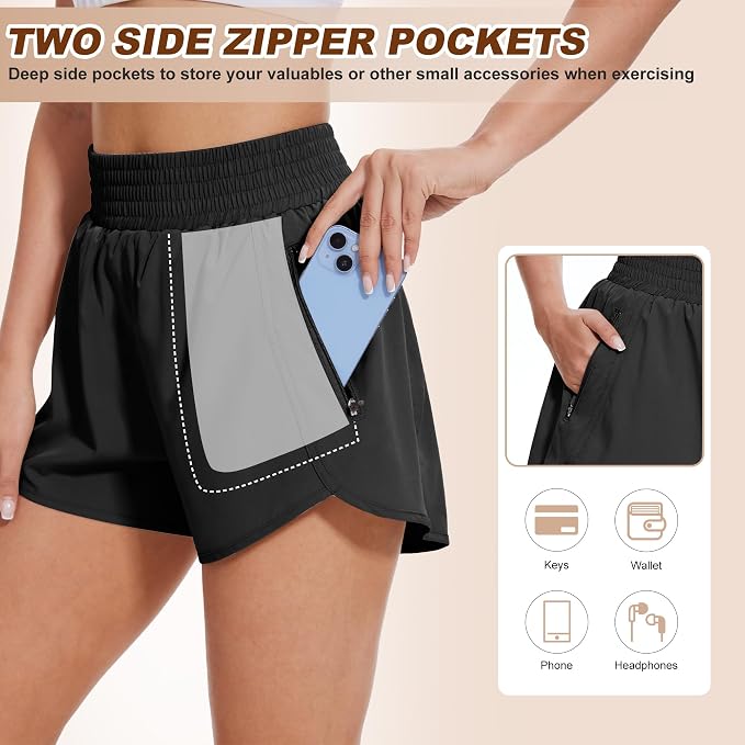 3-Pack Women's Athletic Shorts with Pockets – High-Waisted Running & Workout Shorts