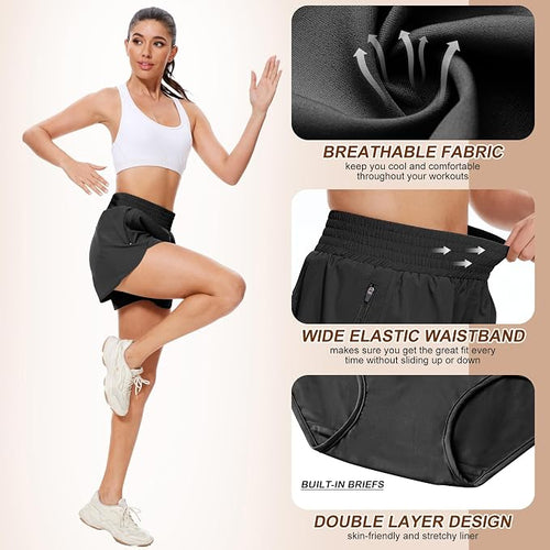 3-Pack Women's Athletic Shorts with Pockets – High-Waisted Running & Workout Shorts